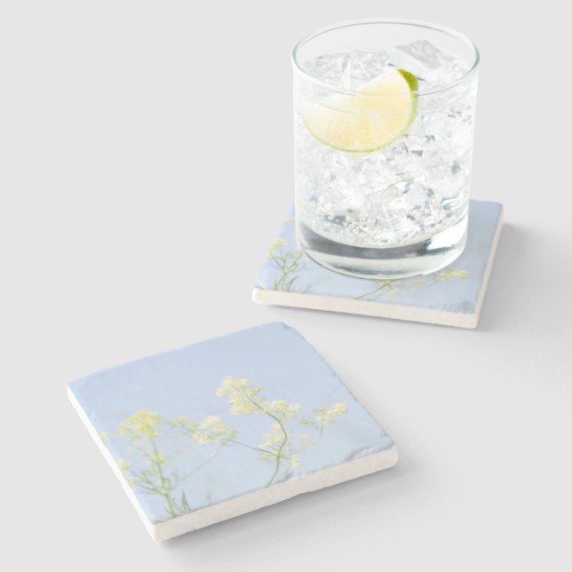 Pale Pastel Blue Sky Wild Flowers Meadow  Stone Coaster (Side)