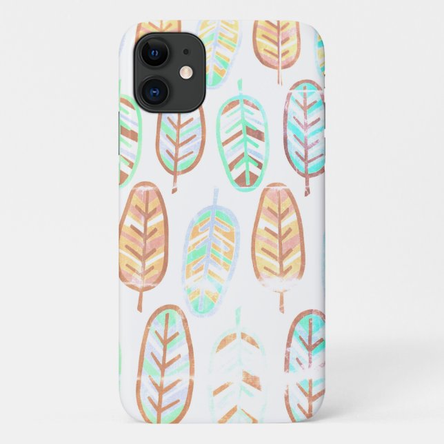 Pale Pastel Colour Turquoise Leaves iPhone 11 Case (Back)