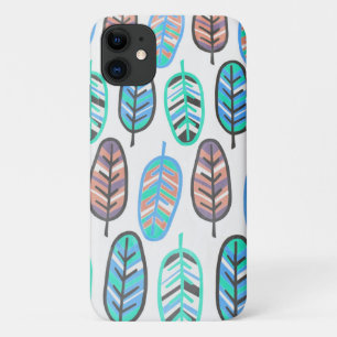 Pale Pastel Colour Turquoise Leaves iPhone 11 Case