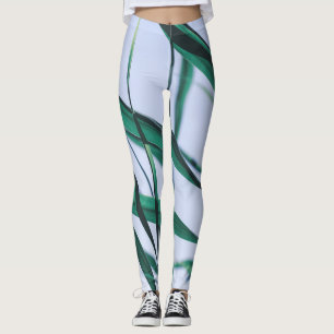Pale Pastel Green Grass Reeds Sky Leggings