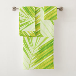 Pale Pastel Green Palm Tree Leaves Bath Towel Set