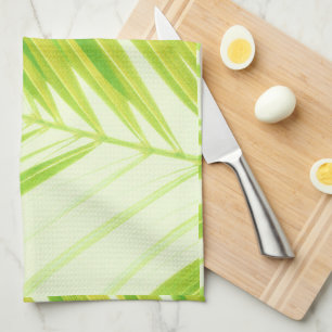 Pale Pastel Green Palm Tree Leaves Kitchen Towel