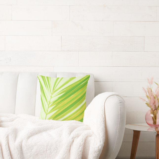 Pale Pastel Green Palm Tree Leaves Throw Pillow (Couch)