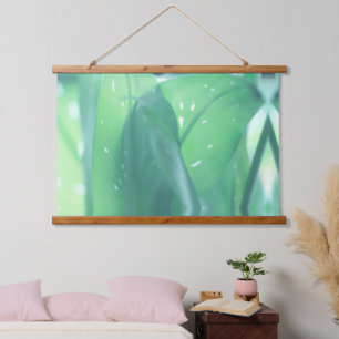 Pale Pastel Green Plant Leaves Pattern  Hanging Tapestry
