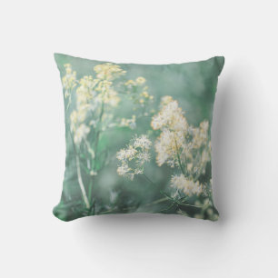 Pale Pastel Green Wild Flowers Meadow Throw Pillow