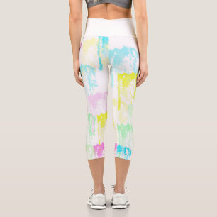 Pale Pastel Turquoise Green Blue Pink Abstract Art Capri Leggings