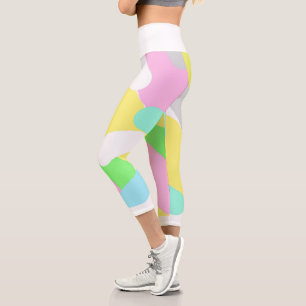 Pale Pastel Turquoise Green Blue Pink Abstract Art Capri Leggings