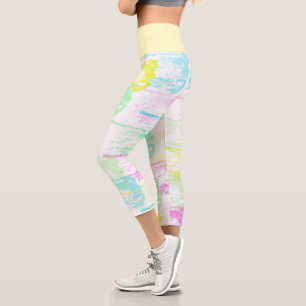 Pale Pastel Turquoise Green Blue Pink Abstract Art Capri Leggings