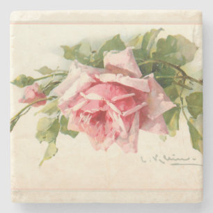 Pale Pastel Vintage Pink Roses Stone Coaster
