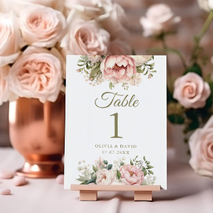 Pale Peach and Blush Pink Wedding Table Number