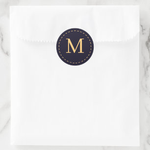 Pale peach and deep blue monogrammed classic round sticker