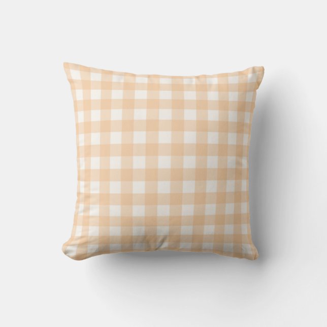 Pale Peach Basic Gingham Chequered Pattern Throw Pillow (Front)