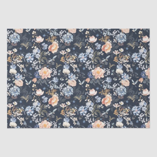 Pale Peach Blush Blue Bird  Tissue Paper (Front)