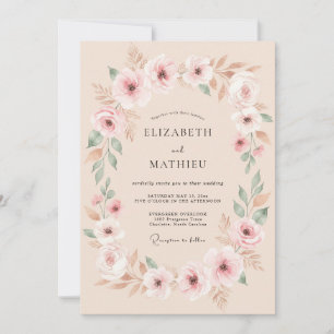 Pale Peach Delicate Floral Wedding Invitation
