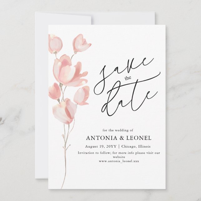 Pale Peach Floral Wedding Save the date (Front)