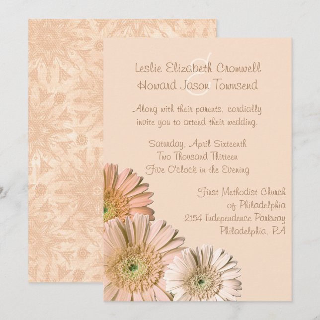 Pale Peach Gerber Daisy Custom Wedding Invitation (Devant / Derrière)