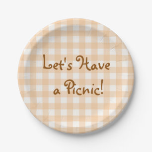 Pale Peach Gingham Picnic Paper Plate