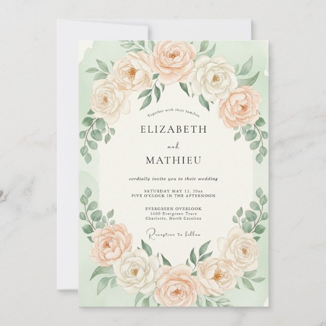 Pale Peach Romantic Floral Wedding Invitation (Front)