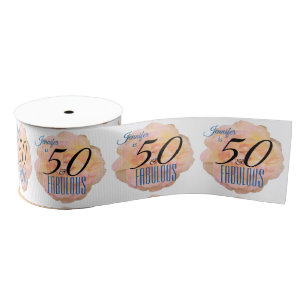 Pale Peach Rose 50 and Fabulous Birthday Grosgrain Ribbon
