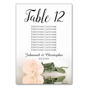 Pale Peach Rose Elegant Wedding Seating Chart Table Number