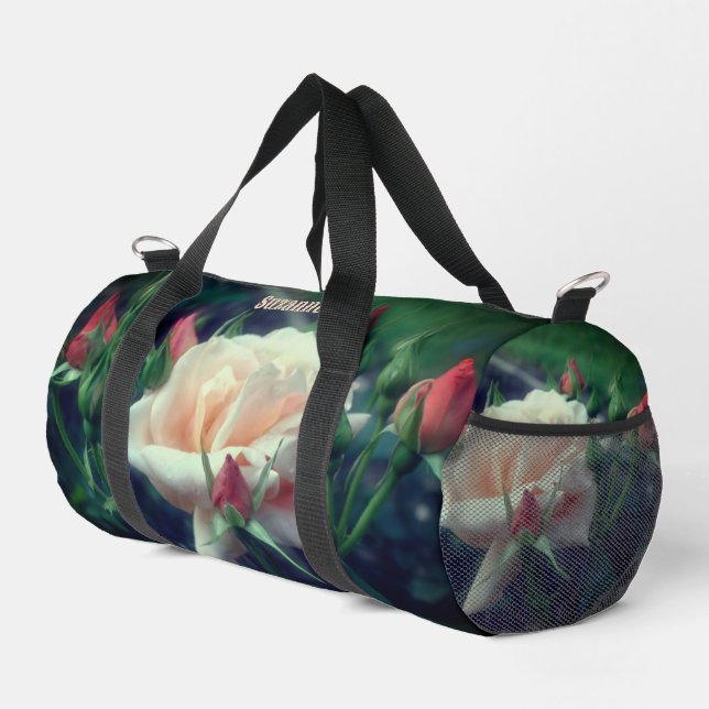 Pale Peach Rose Flower Nature Personalized Duffle Bag (Right Corner)