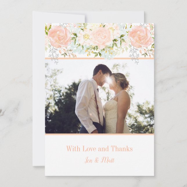Pale Peach Rose Verdure Photo Merci Cartes (Devant)