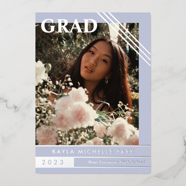 Pale Periwinkle Silver Lines Photo Graduation (Front)