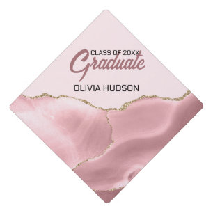 Pale Pink Agate Border Graduation Cap Topper