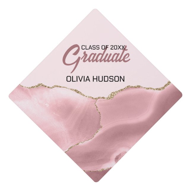 Pale Pink Agate Border Graduation Cap Topper (Front)