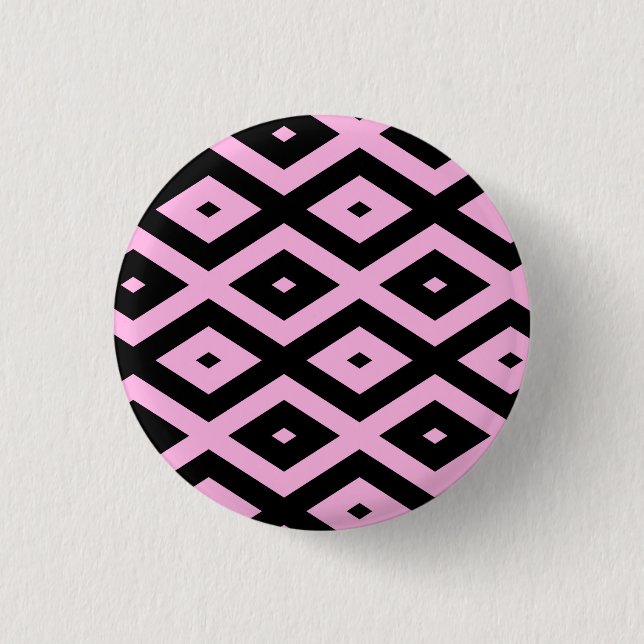 Pale pink and black diamond pattern 1 inch round button (Front)