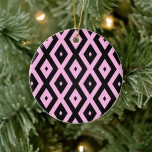 Pale pink and black diamond pattern ceramic ornament