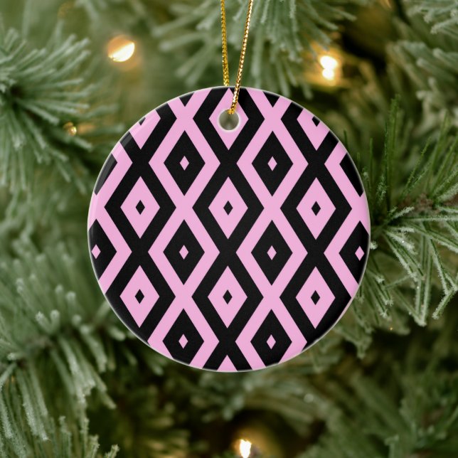 Pale pink and black diamond pattern ceramic ornament (Tree)