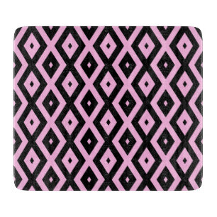 Pale pink and black diamond pattern cutting board