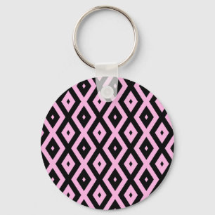Pale pink and black diamond pattern keychain