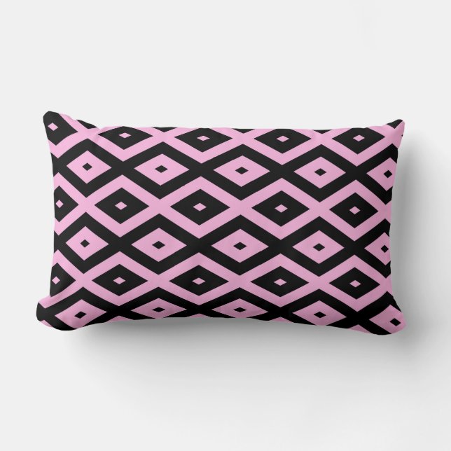 Pale pink and black diamond pattern lumbar pillow (Front)