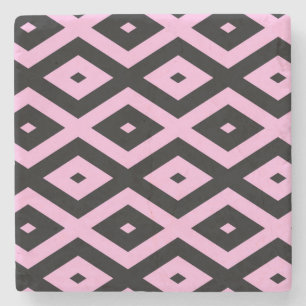 Pale pink and black diamond pattern stone coaster