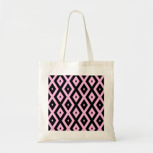 Pale pink and black diamond pattern tote bag