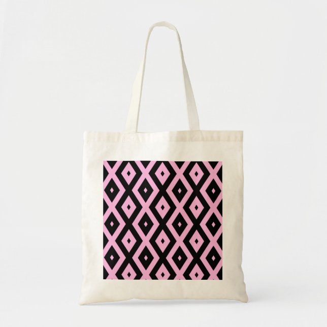 Pale pink and black diamond pattern tote bag (Front)
