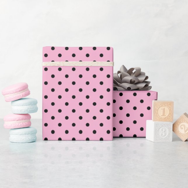 Pale Pink and Black Polka Dots Wrapping Paper (Baby Shower)