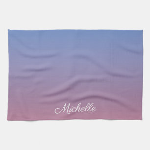 Pale pink and blue gradient ombre kitchen towel