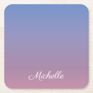 Pale pink and blue gradient ombre square paper coaster