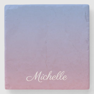 Pale pink and blue gradient ombre stone coaster
