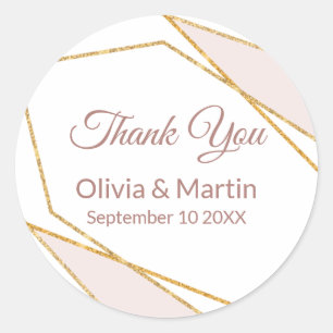 Pale Pink and Gold Glitter Frame Classic Round Sticker