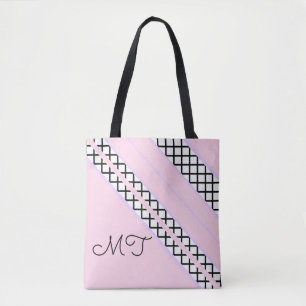Pale Pink and Lavender Stripes Monogram Tote Bag
