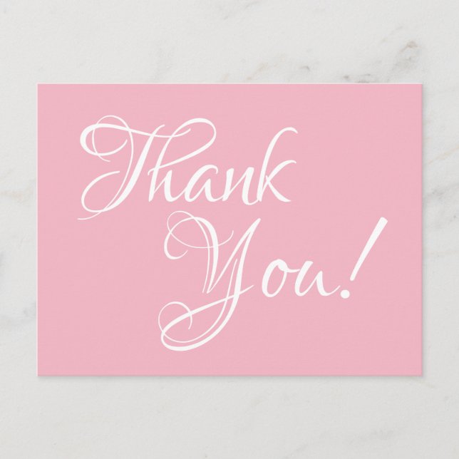 Pale Pink and White Calligraphy Thank You Postcard (Front)