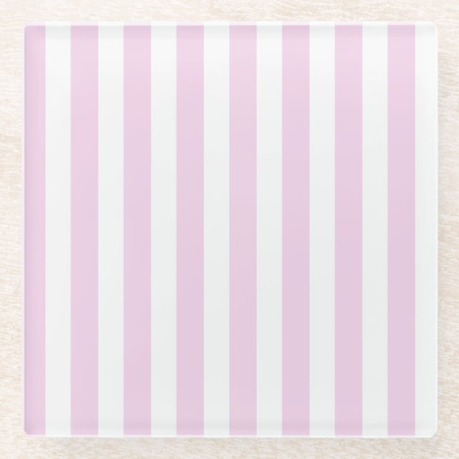 Pale pink and white candy stripes glass coaster