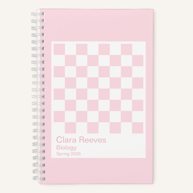 Pale Pink and White Checkerboard Notebook (Front)