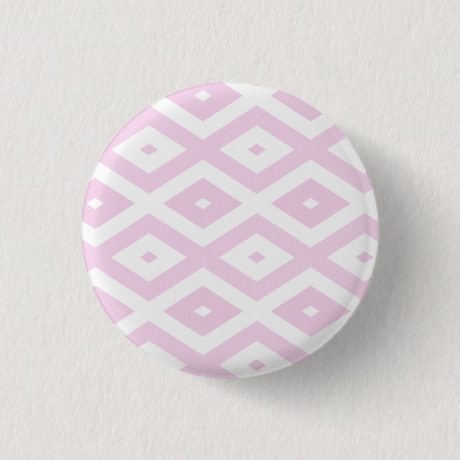 Pale pink and white diamond pattern 1 inch round button (Front)