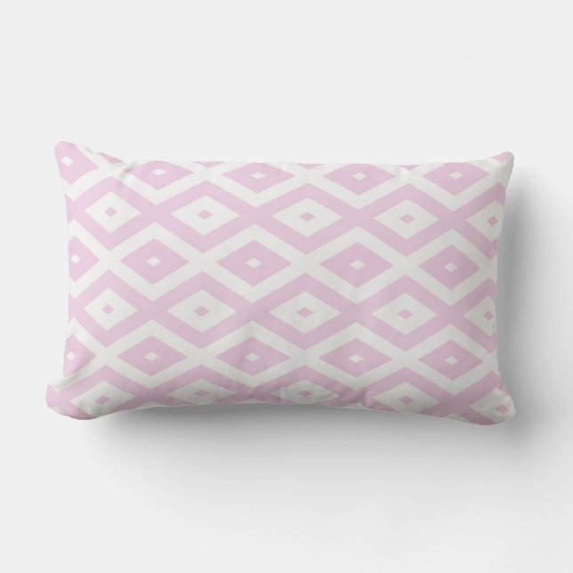 Pale pink and white diamond pattern lumbar pillow (Front)