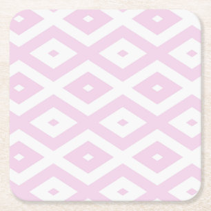 Pale pink and white diamond pattern square paper coaster